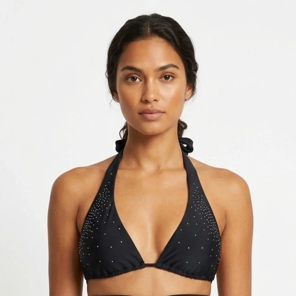 Bellissima Swarovski Crystal Bikini Top Embellished Halter Sparkle Size XL NEW